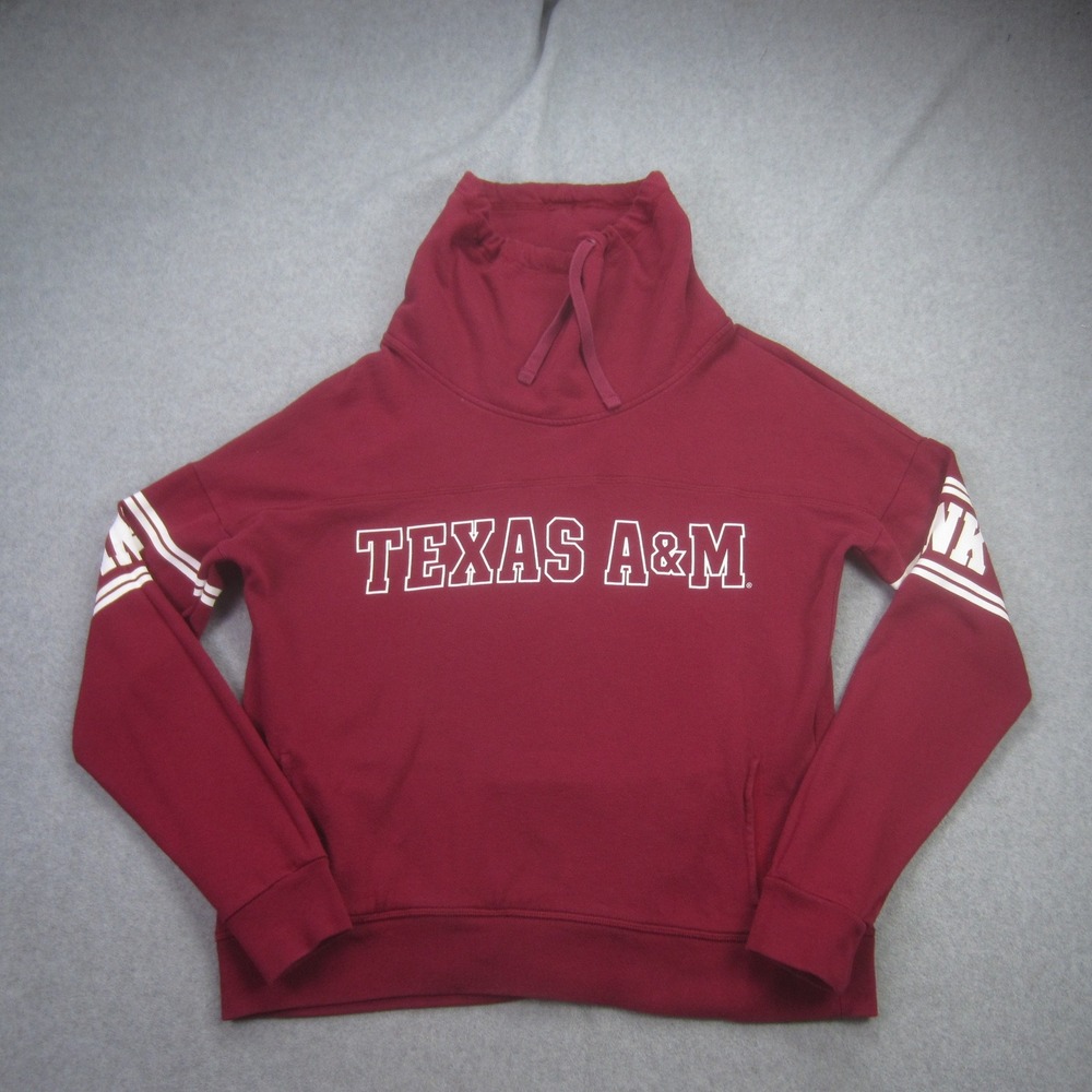 Texas A&M Aggies Sweatshirt Women Small Maroon Funnel Neck Pink Victorias Secret